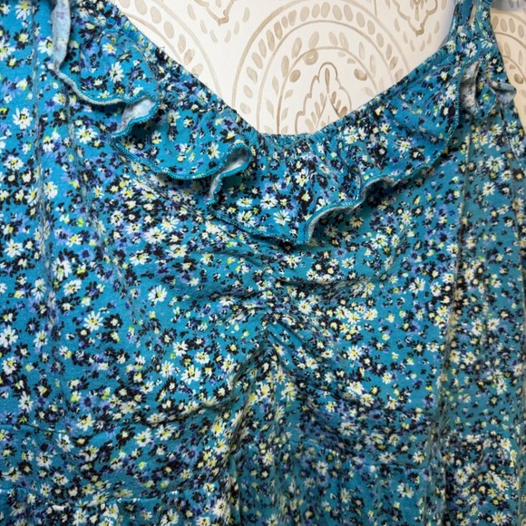 Torrid Women Blue Floral Ruffle Smocked Babydoll Cami Tank Top Plus Size 5 5X - Picture 6 of 10